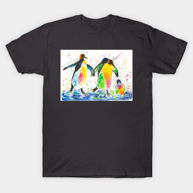 A family of Colourful Penguins T-Shirt by Casimirasquirkyart